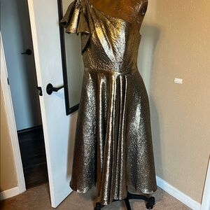 Flirty and Fun: Gold One-Shoulder Dress